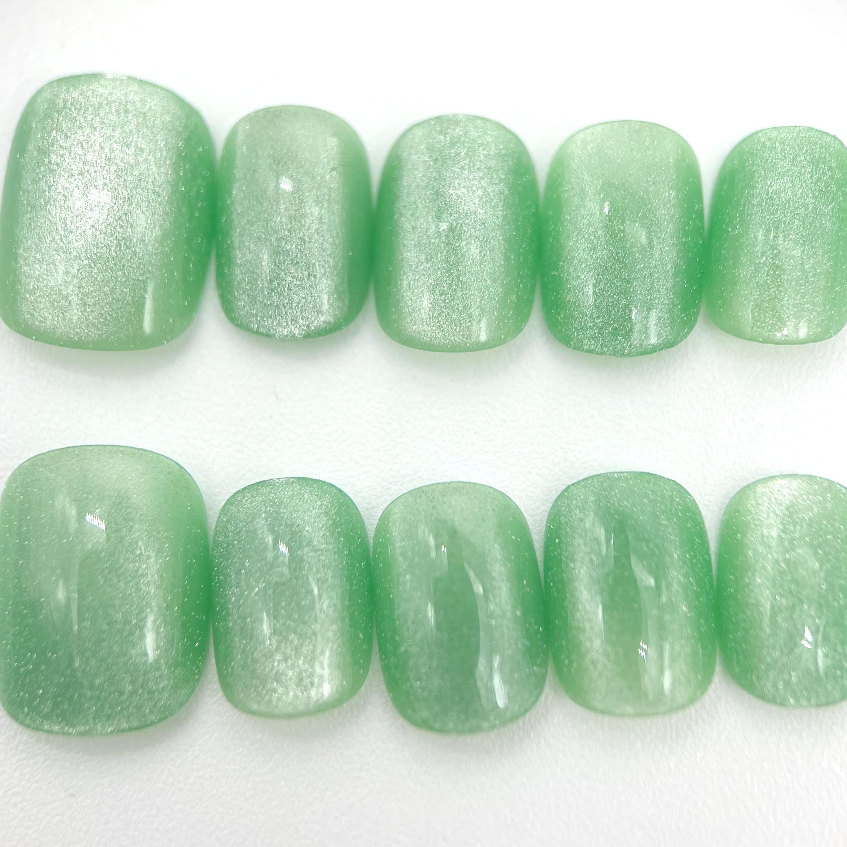 Mint Green Cat Eye Press On Nails: Short Square Shimmer Bridal Party Nails