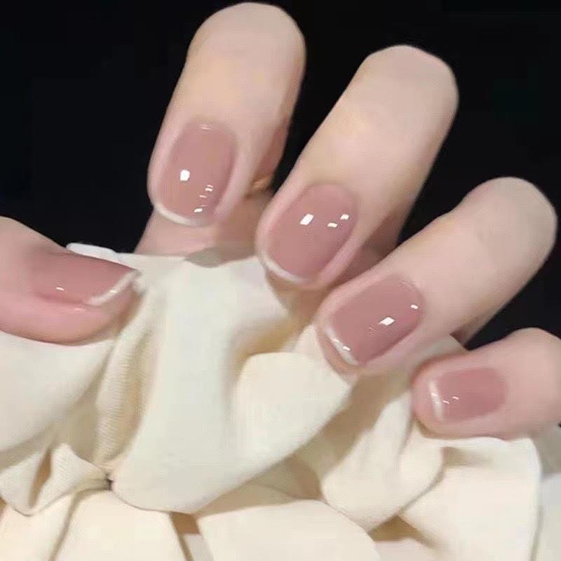 Handmade Short Almond French Tip Press On Nails