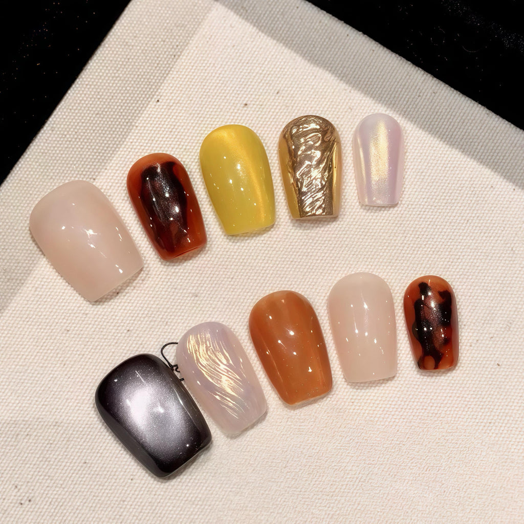 Handmade Square Multi-Color Press On Nails: 3D Reusable, Party, Holiday False Nails, Valentine, Birthday Gift