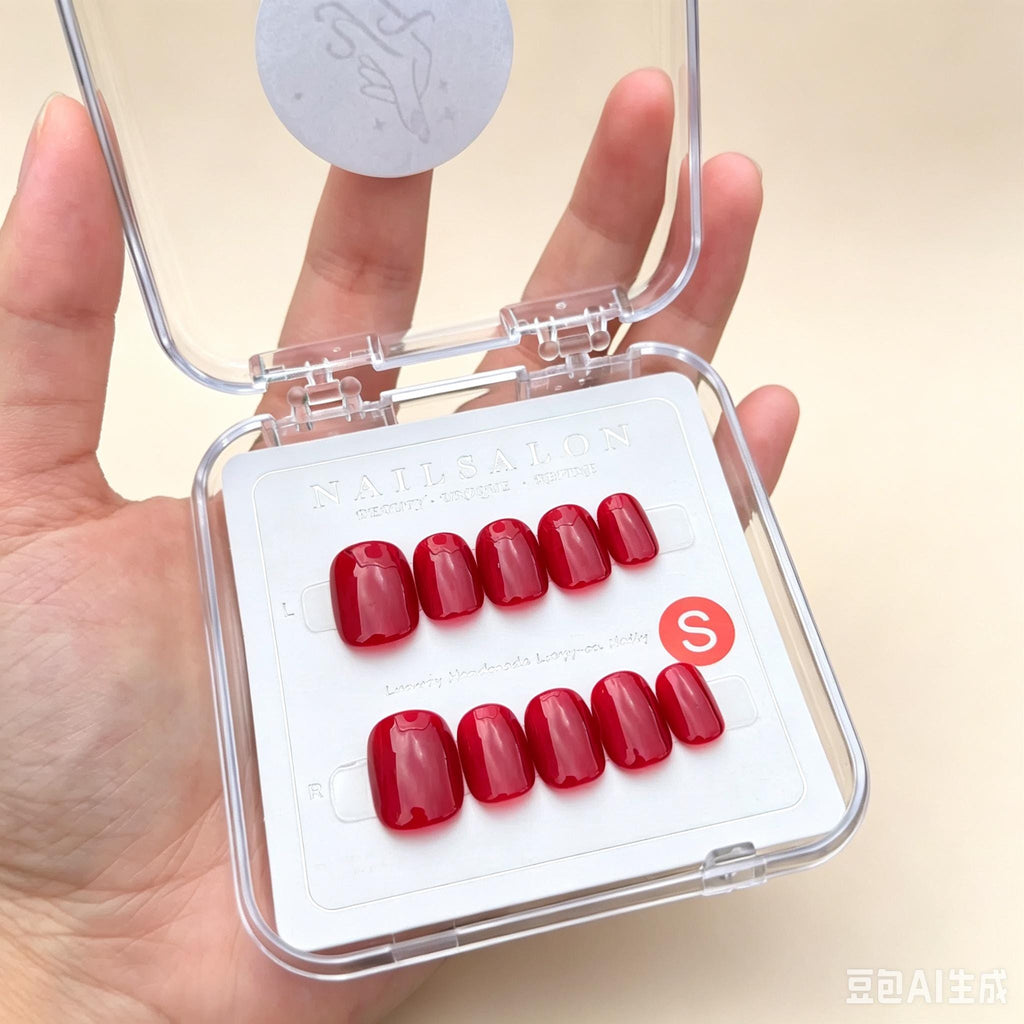 Handmade Red Press On Nails: Short Square Glossy Nails for Holiday, Party, Daily, Bridal