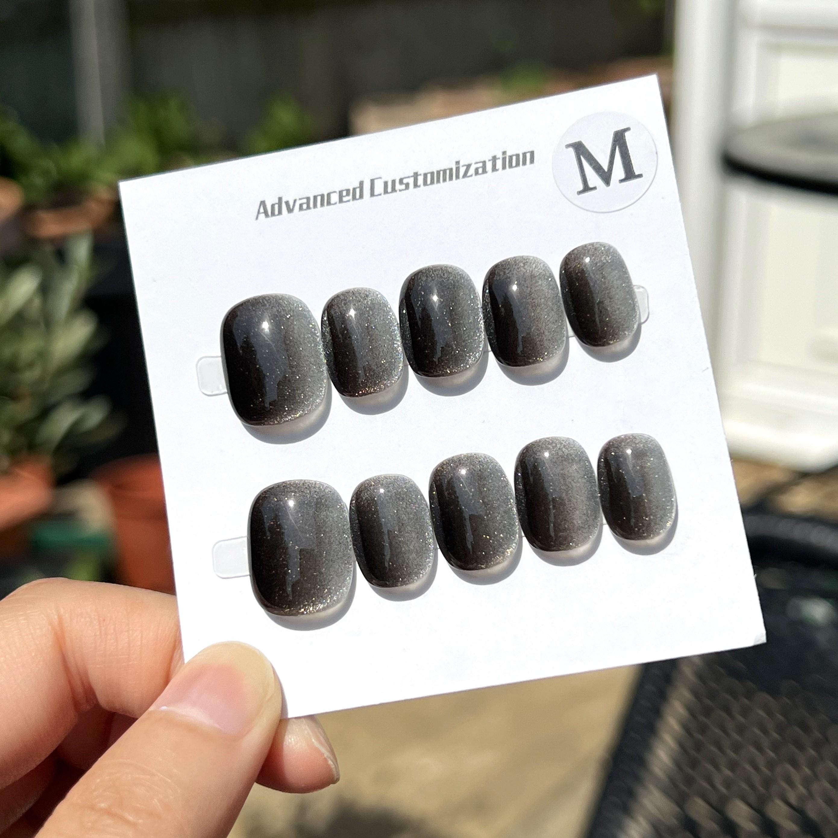 Handmade Black Cat Eye Press On Nails: Short Holiday, Party, Daily False Nails