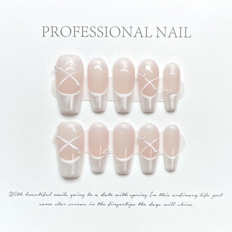 3D Ballet Press On Nails: Long Handmade Fake Nails with Glue