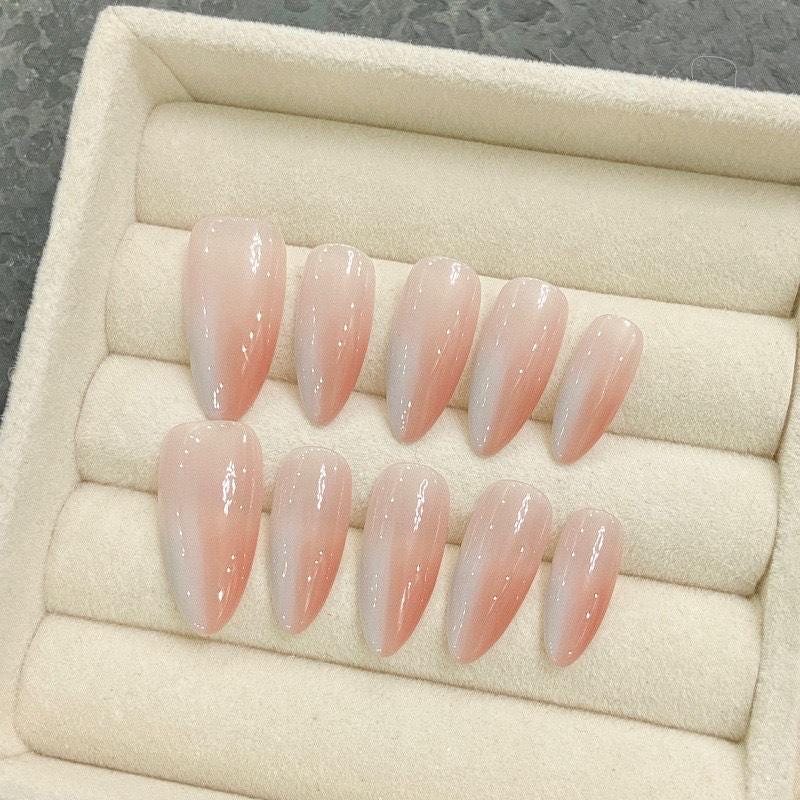 Handmade Ombre Almond Press On Nails: Elegant Wedding Party False Nails