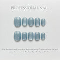 Handmade Cat Eye Press On Nails: Short Blue Reusable Nails with Glue