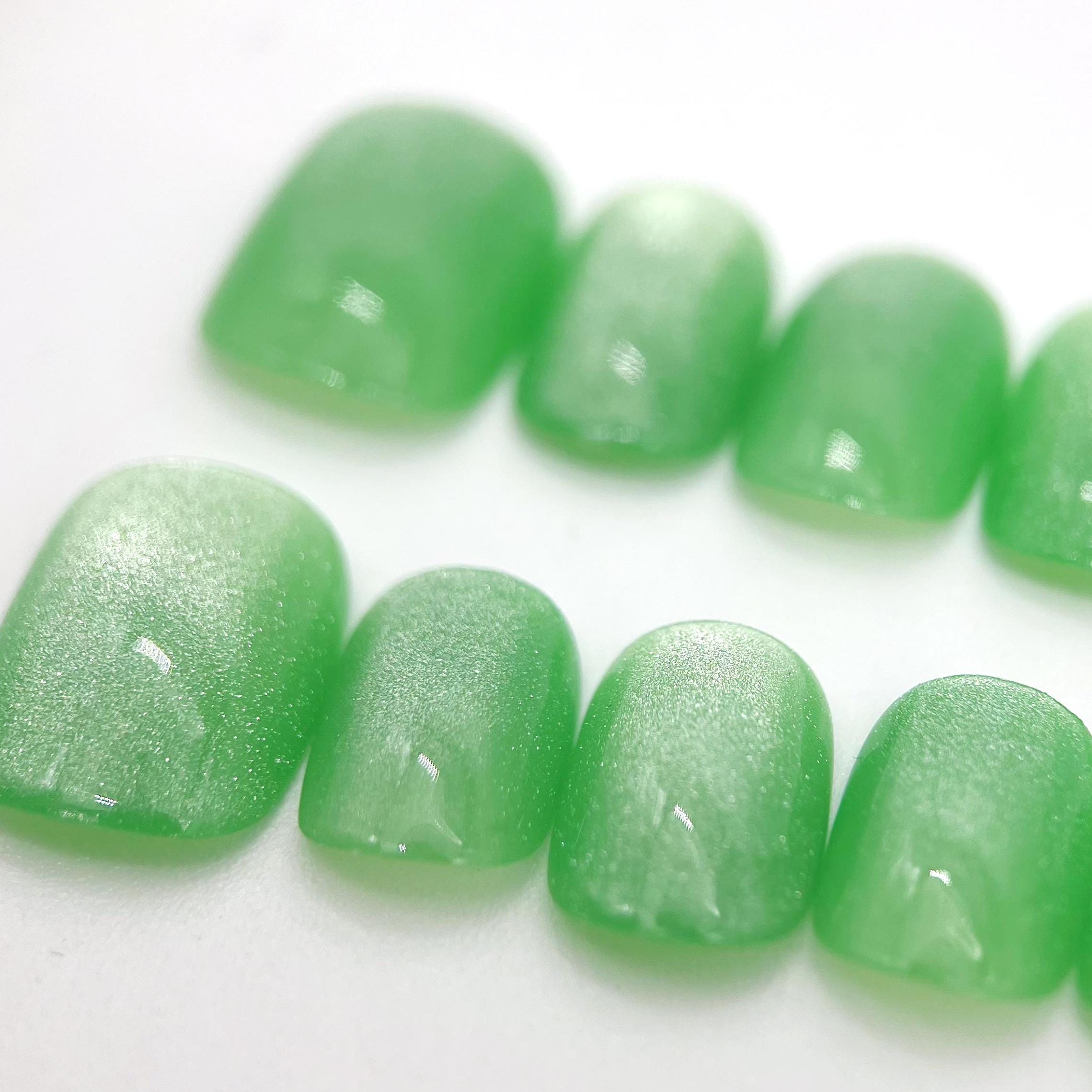 Mint Green Cat Eye Press On Nails: Short Square Shimmer Bridal Party Nails