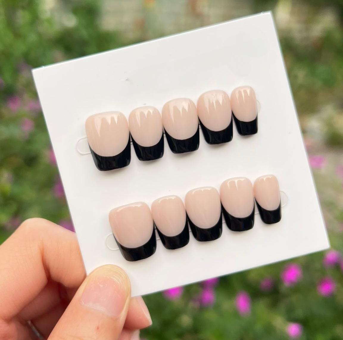 Short Black French Tips Nails: Party, Bridal, Daily, Holiday Press on Nails with Glue