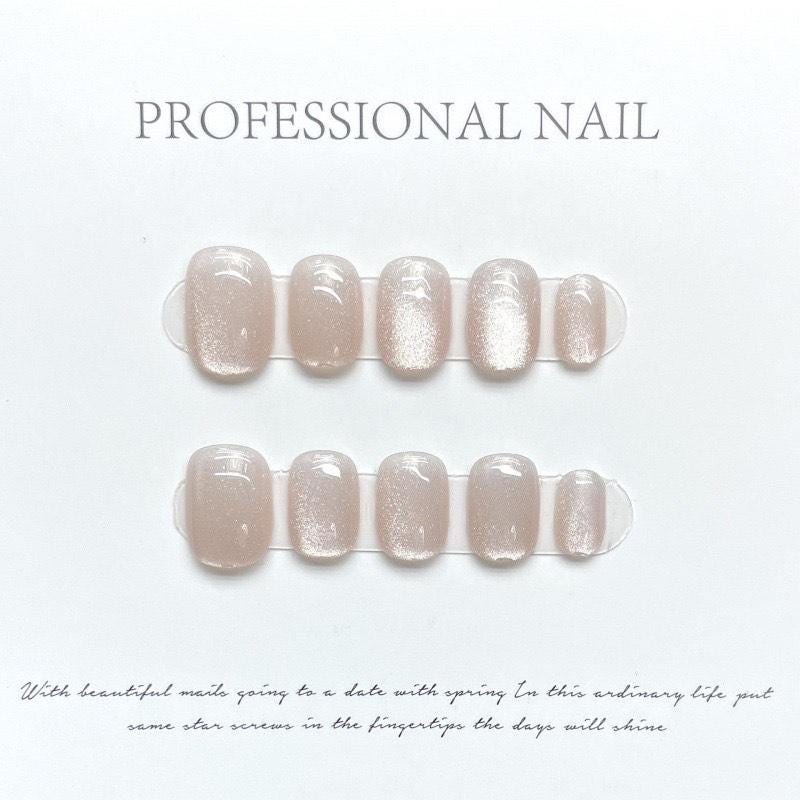 White Cat Eye Short Square Press On Nails, Holiday Reusable Nails with Glue Kit