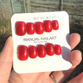 Handmade Red Cat Eye Press On Nails - Short Almond Reusable False Nails