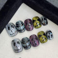 Short Ghost Face Press On Nails – Shimmer Gothic Acrylic Nails, Handmade Horror False Nail Set