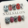 Short Gothic Press On Nails – Handmade Ghost Face False Nails, Horror Fake Nail Set with Glue