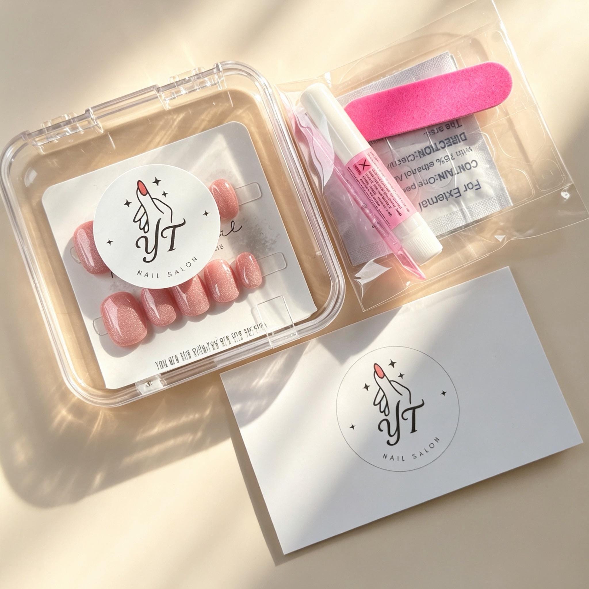 White Cat Eye Short Square Press On Nails, Bridal False Nails with Glue Kit