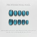 Blue Cat Eye Press On Nails, Short Square Reusable False Nails with Glue Kit, Everyday Party Nails UK