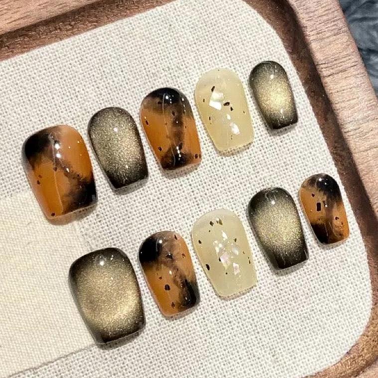 Handmade Square Cat Eye Press On Nails: Luxury Party, Holiday, Daily False Nails, Valentine Gift