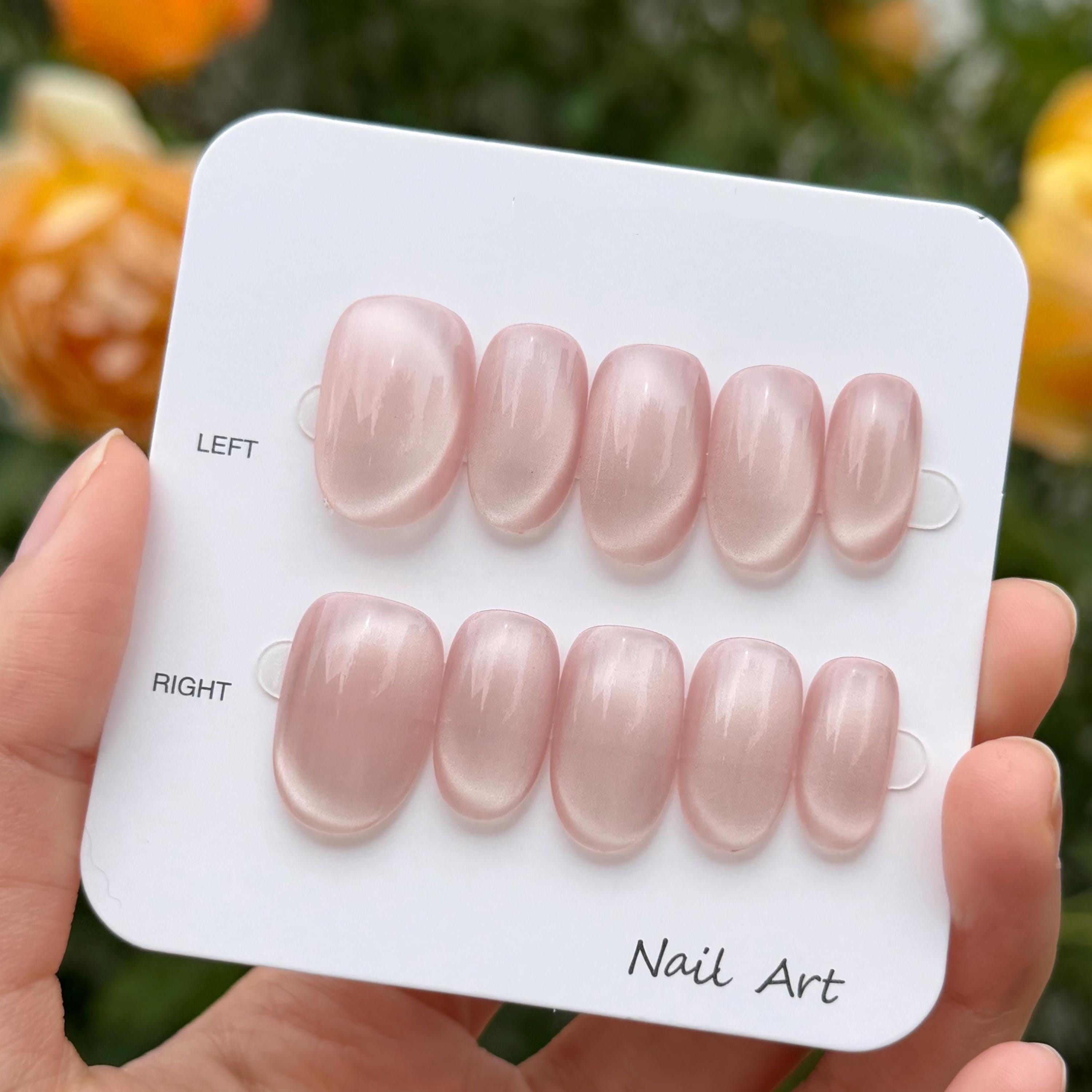 Natural Pink Cat Eye Press On Nails: Bridal, Reusable