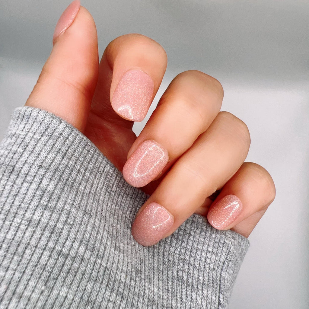 Handmade Pink Cat Eye Press On Nails: Short Square, Reusable