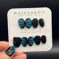 Handmade Short Black Press On Nails: Shimmer Butterfuly False Nails Almond Fake Nails
