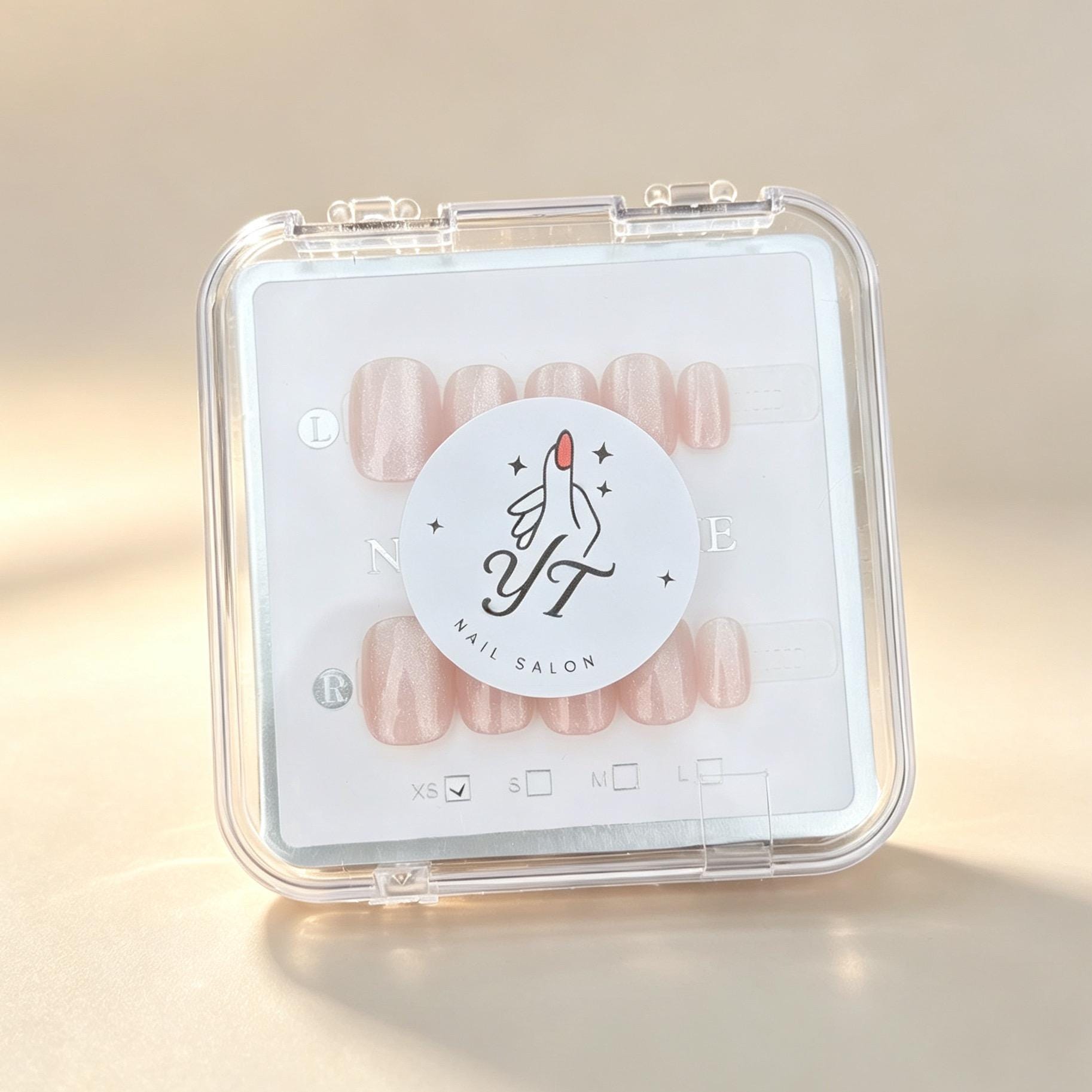 White Cat Eye Short Square Press On Nails, Bridal False Nails with Glue Kit