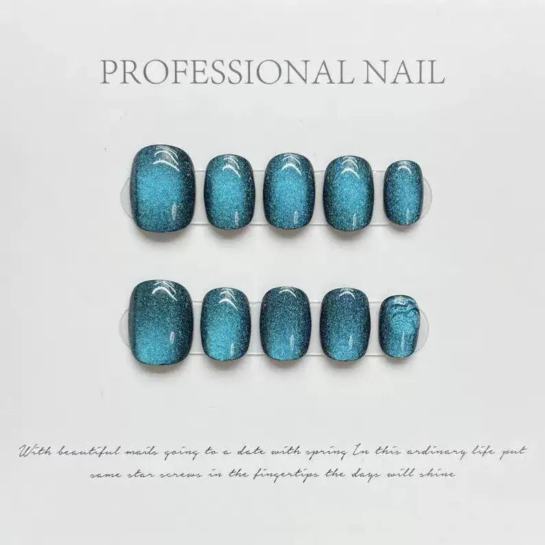 Blue Cat Eye Press On Nails
