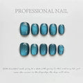 Blue Cat Eye Press On Nails