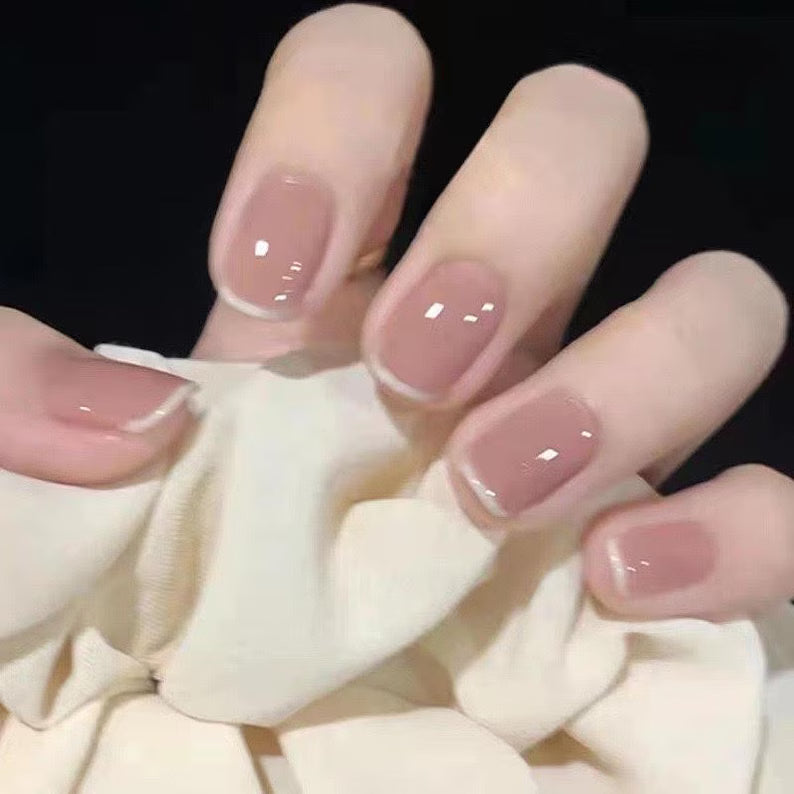 Short Almond French Tip Press On Nails