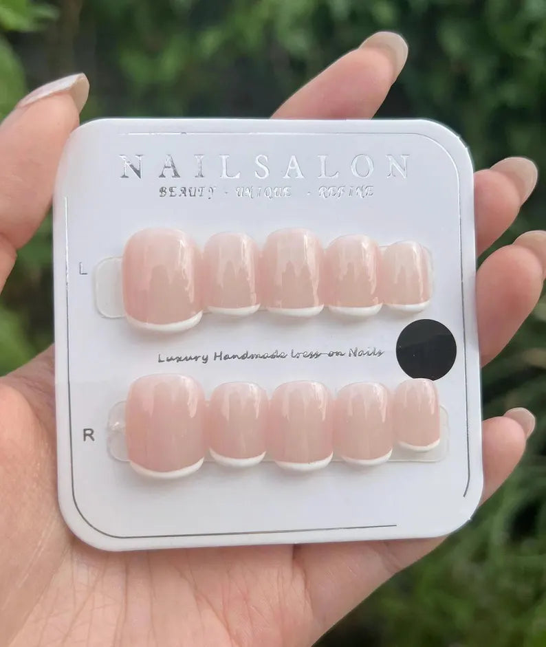 Short Almond French Tip Press On Nails